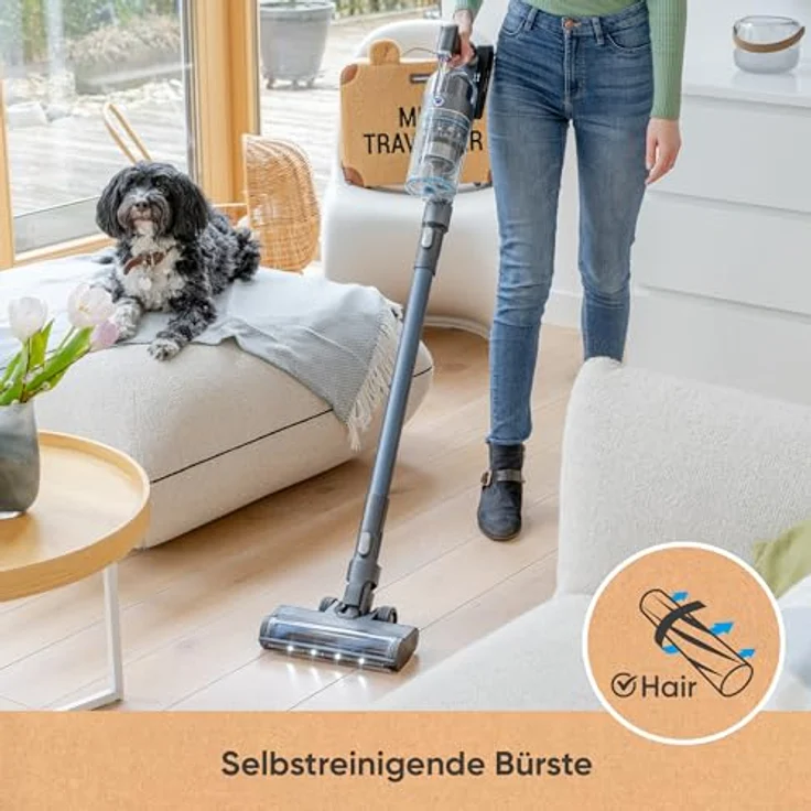 hoogo Akku-Staubsauger S6+ 2in1 | beutellos kabellos | Laufzeit bis zu 100 Min. | Handstaubsauger | inkl. 2 Wechselakkus | ideal für Tierhaarentfernung | LED Beleuchtung – Bild 4
