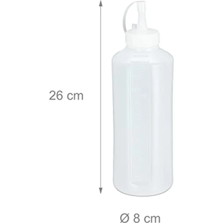 relaxdays Dressing Shaker Quetschflasche 1000 ml 4er Set, transparente Kunststoffflaschen für Ketchup, Senf und Saucen, punktgenaue Dosierung – Bild 4
