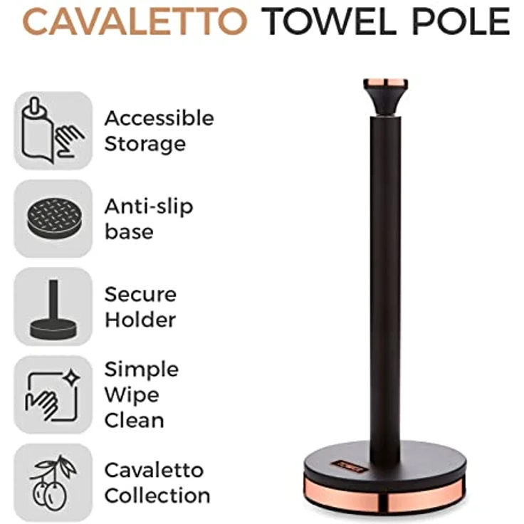 TOWER T826133BLK Cavaletto Küchenrollenhalter, schwarz mit rotgoldenen Akzenten, Einheitsgröße – Bild 2