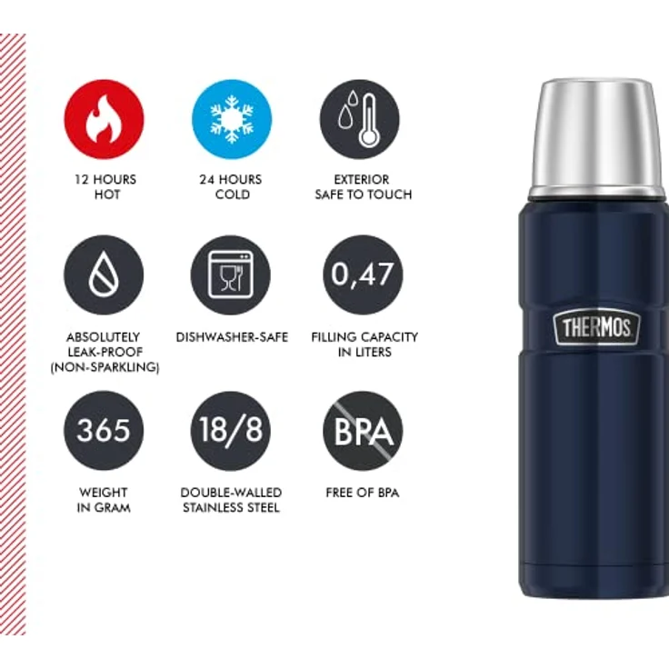Thermos Stainless Beverage Bottle 0,47l, Midnight Blue, Thermosflasche Edelstahl 470ml, Isolierflasche mit Trinkbecher, 12 h heiß / 24 h kalt, spülmaschinenfest, absolut dicht, BPA-frei – Bild 5