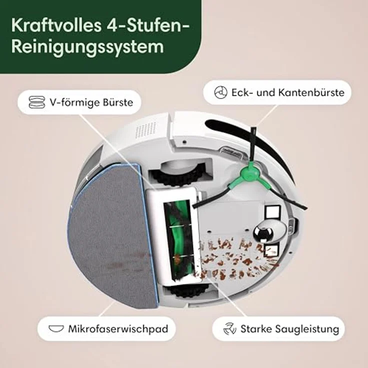 iRobot Roomba Combo Essential Saug- und Wischroboter (Y0112), leistungsstarkes Saugen und Wischen, 4-Stufen-Reinigungssystem, 3 Saugstufen, Spot-Cleaning, steuerbar über App, Tasten oder Sprache, Weiß – Bild 3
