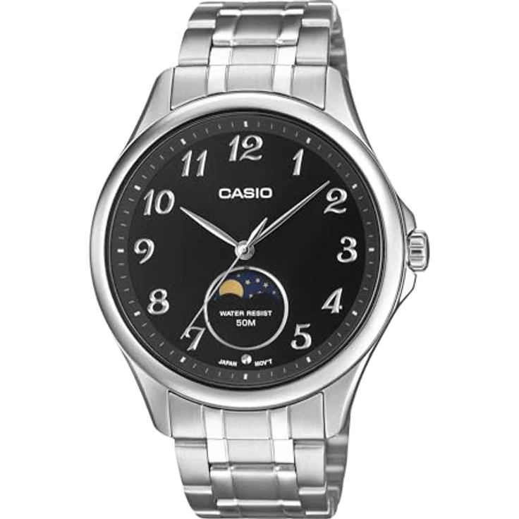 Casio MTP-M110D-1AV, Armbanduhr der Timeless Collection mit Mondphasenanzeige, Edelstahlgehäuse, analog 3 Zeiger, ±20 Sekunden Genauigkeit pro Monat – Bild 2