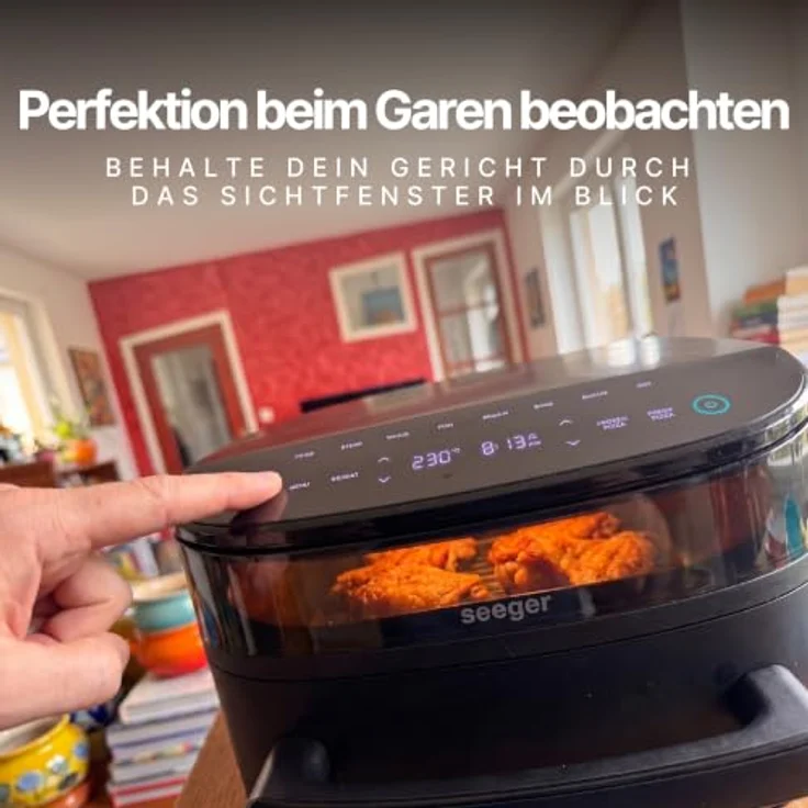 Seeger SpaceFry XXL Heißluftfritteuse, 6L, Airfryer mit Sichtfenster, 11 Garprogramme, 80-230 °C, PFAS-frei, Pizzaofen – Bild 6