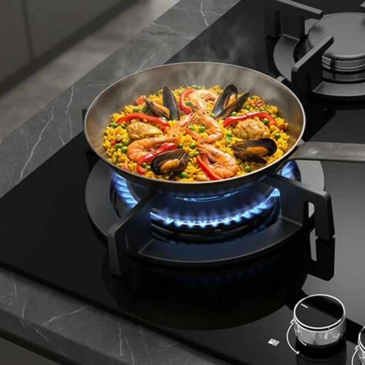 KKT KOLBE G604G Gaskochfeld 59 cm, autark, 7,9 kW, 4-flammig, Wok-Zone, stufenlos regelbar, gusseiserne Topfträger, Glasoberfläche, Propangas/Erdgas – Bild 4