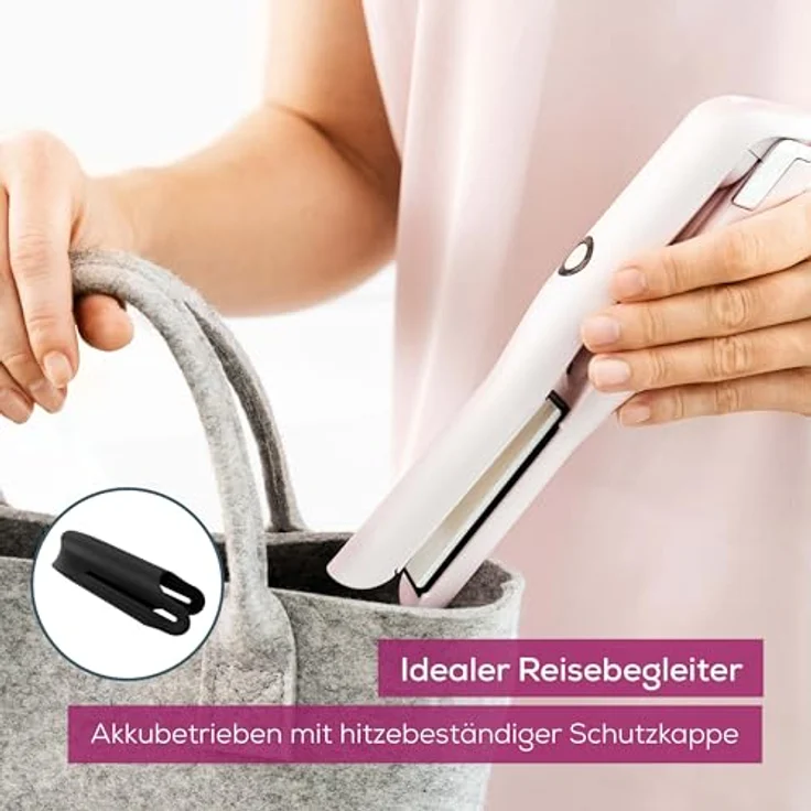 Beurer HS 20 Akku-Haarglätter, kabellos, mit USB-Aufladung, drei Temperaturstufen und Schnellheizung , ideal für unterwegs, rosa Keramik-Glätteisen für seidig glattes Haar – Bild 5