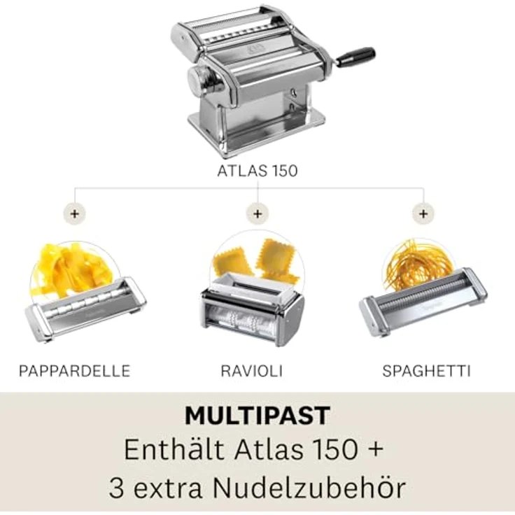 Marcato Multipast, Pastamaschinen-Set aus verchromtem Stahl, vielseitig einsetzbar für Lasagne, Ravioli, Spaghetti und Pappardelle, 20 x 20 x 15 cm, einfach zu bedienen und reinigen – Bild 5