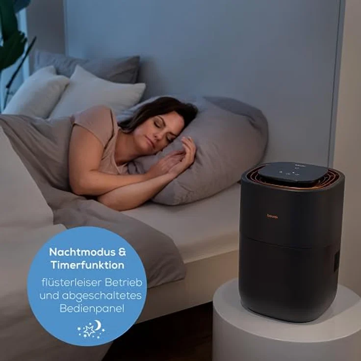 Beurer LB 300 Plus Luftbefeuchter mit energieeffizienter Kaltverdunstungstechnologie, farbiger Luftfeuchtigkeitsindikator, hygienische Filtertrocknungsfunktion, für Räume bis ca. 45m² – Bild 5