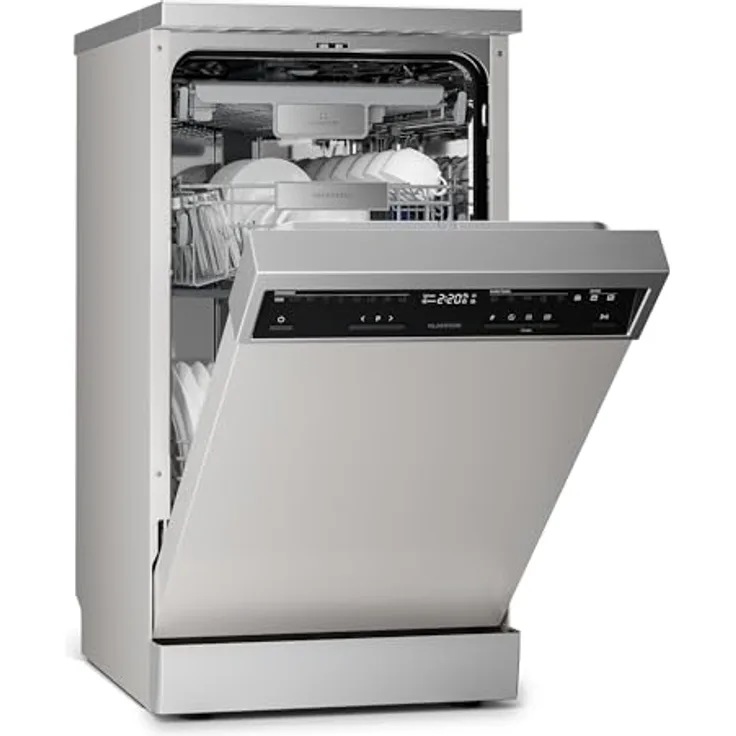 Klarstein Verosteel Geschirrspüler 45cm, freistehend, 10 Plätze, 9 Programme, 42 dB, Energieklasse B, AquaStop, Kindersicherung, Silber