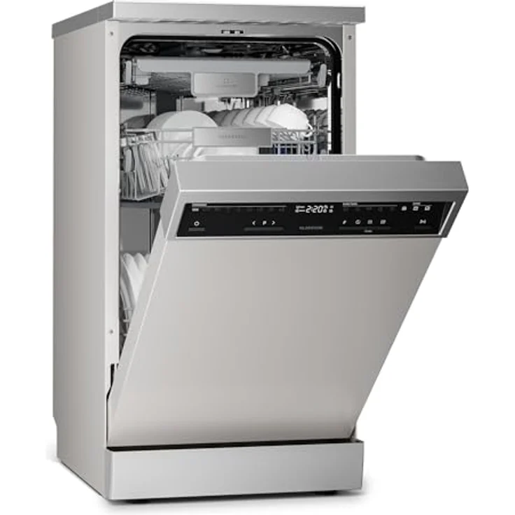 Klarstein Verosteel Geschirrspüler 45cm, freistehend, 10 Plätze, 9 Programme, 42 dB, Energieklasse B, AquaStop, Kindersicherung, Silber – Bild 1