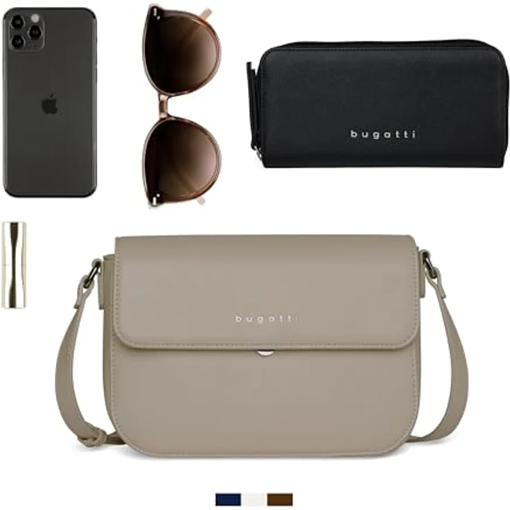 Bugatti Almata Umhängetasche M, 25 cm, Beige, strapazierfähiges Polyurethan, verstellbarer Schultergurt, Reißverschlussfach – Bild 6