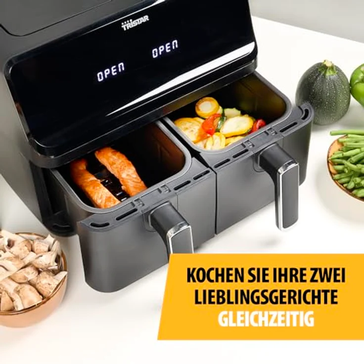 Tristar FR-9026 Doppelkorb-Heißluftfritteuse, 8 Liter, 2700 Watt, schwarz – Bild 5