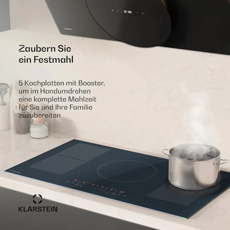 Klarstein Delicatessa 90 Flex Induktionskochfeld – 5-Zonen-Einbaukochfeld, 9.500 W Mit Thermoboost, Flexzone, Sensecontrol, Timer Und Kindersicherung, Glaskeramik Anthrazit, 90-cm-Design – Bild 3