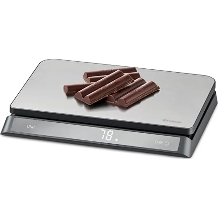 Trisa Digitale Küchenwaage 1g Genau, Präzision bis 15KG, Tare- & Hold-Funktion, LCD Display, 4 Gewichtseinheiten, Slim Design in eleganter Metalloberfläche – Bild 1