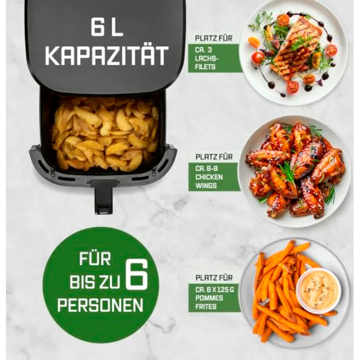 GOURMETmaxx Heißluft-Fritteuse 1600W schwarz, Digital 6,5L, 7 Programme, temperatureinstellbar von 80°C bis 200°C – Bild 5
