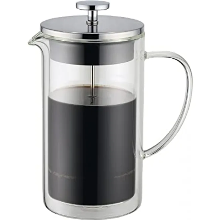 Weis Pressfilterkanne Glas doppelwandig, 0,75 L, hitzebeständiges Borosilikatglas, elegantes Design mit Schwebeeffekt, für 3-4 Tassen