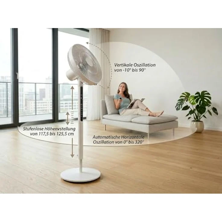 Fakir VC80DC Standventilator, 2400 m³/h, 55 dB, 33 Watt, Schwarz/Weiß, versandkostenfrei – Bild 3