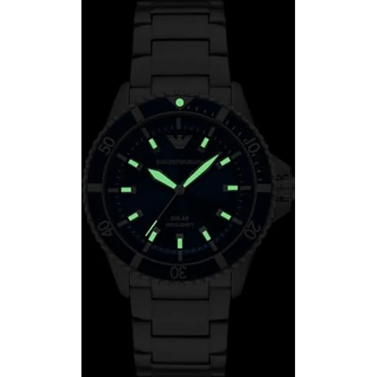 Emporio Armani Solaruhr AR11697, analoge Herrenuhr mit blauem Sunray-Zifferblatt und Edelstahlarmband, solarbetrieben – Bild 5