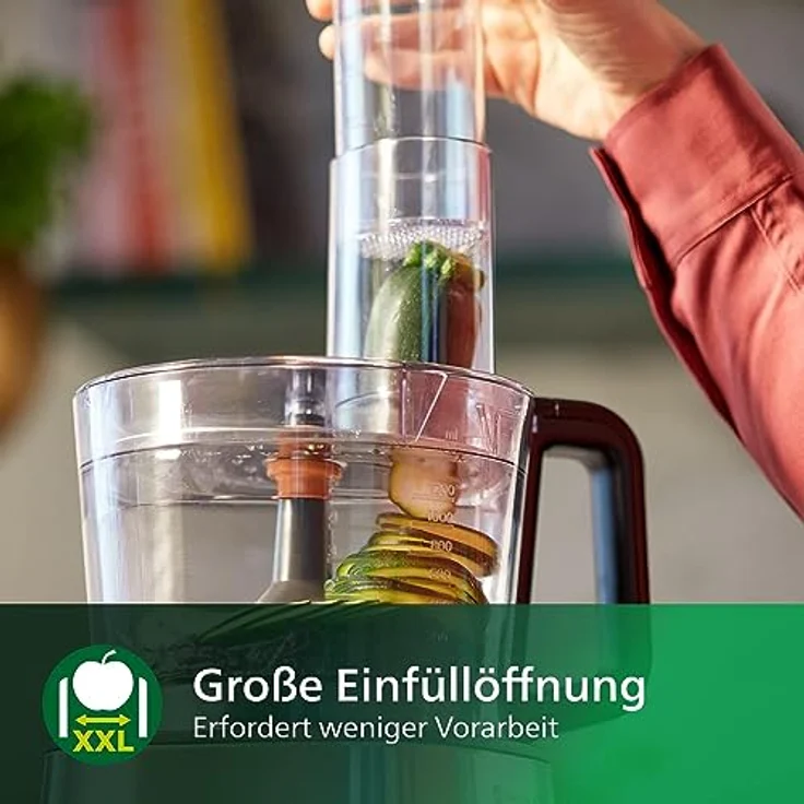 Philips HR7510-00 Küchenmaschine Viva Collection (800 W, 29 Funktionen, 2L Füllkapazität, 2-in-1 Schneidescheibe, Zitruspressenaufsatz) schwarz – Bild 3