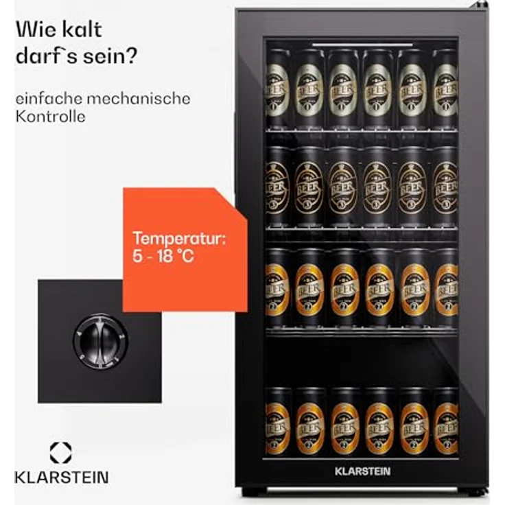 Klarstein Kühlschrank mit Glastür, Leiser Edelstahl-Kühlschrank, Indoor/Outdoor Getränkekühlschrank, 74L Kühlschrank mit Herausnehmbare Ablagen, 5-18°C – Bild 3