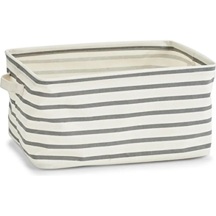 ZELLER Aufbewahrungskorb Stripes, robuster Canvas-Korb in grau, 36 x 25 x 18 cm mit Griffen