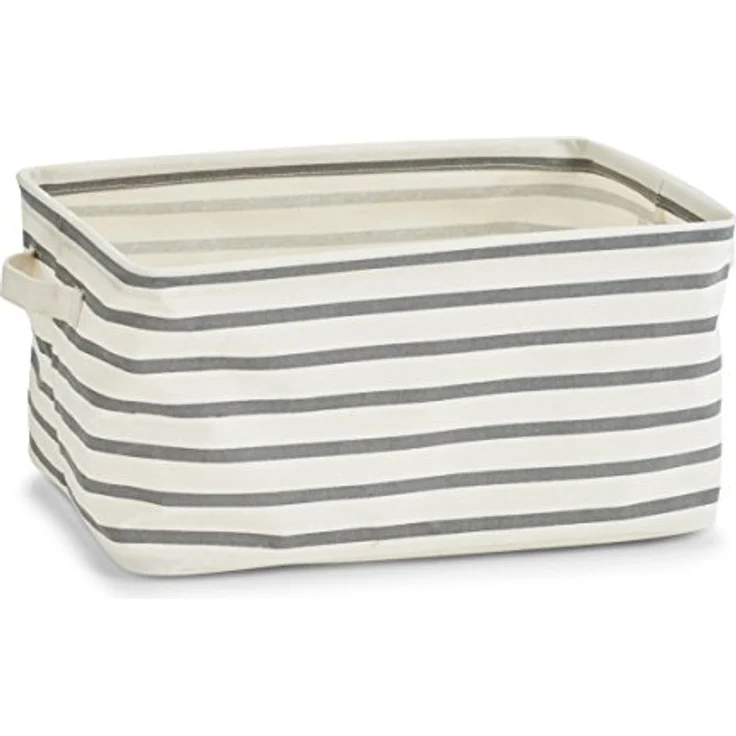 ZELLER Aufbewahrungskorb Stripes, robuster Canvas-Korb in grau, 36 x 25 x 18 cm mit Griffen – Bild 1