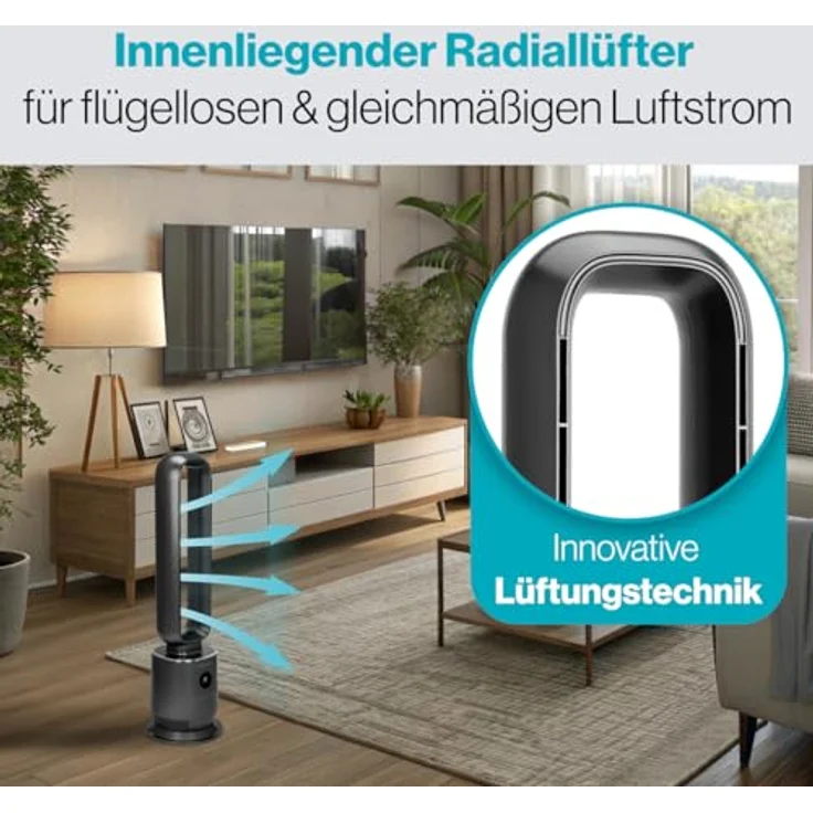 ProfiCare® PC-TVL 3152, flügelloser Turmventilator grau mit 3 Gebläsestufen, Schwenkfunktion, 12h Timer und Raumtemperatur-Anzeige – Bild 3