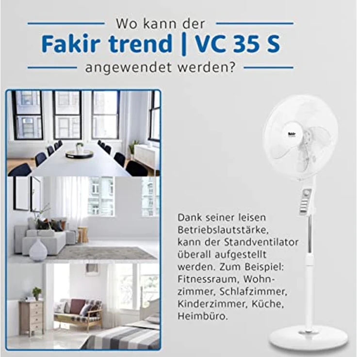 Fakir VC 35 S trend - Standventilator sehr leise, oszillierend 90°, 3-Leistungsstufen, ergonomisches Bedienfeld , hoher Luftdurchsatz, Timer-Funktion, 45 cm Korbdurchmesser – 60 Watt – Bild 4