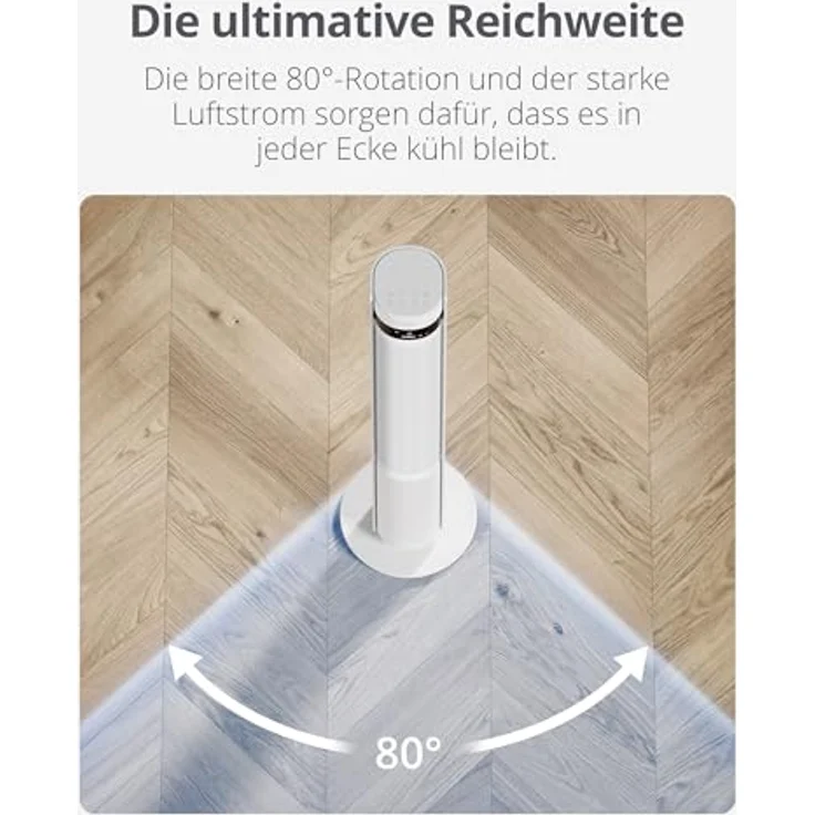 Duux Elevate Turmventilator – 12 Geschwindigkeiten, 80° Oszillation, 25 dB, Ionisator, Timer (1–12h), Schlafmodus, Touch & Fernbedienung – Leiser Smart Ventilator für Schlafzimmer/Büro, Weiß – Bild 3