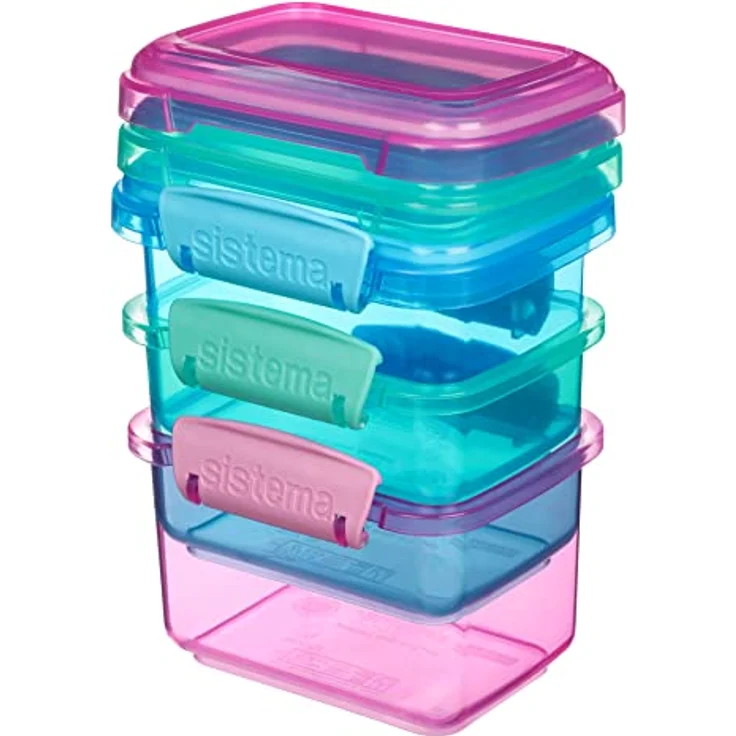 Sistema Lunch Lebensmittel Container mit kontrastierendem Clips, grün-pink-blau, 400 ml, 3 Stück – Bild 2