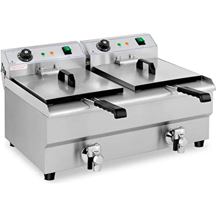 Royal Catering Fritteuse Edelstahl Doppel-Fritteuse RCEF 13DB (2 x 3.200 W, Kapazität: 2 x 13 l, Temperaturbereich: 50-200 °C, Kaltzone, mit Ablasshähnen) – Bild 2