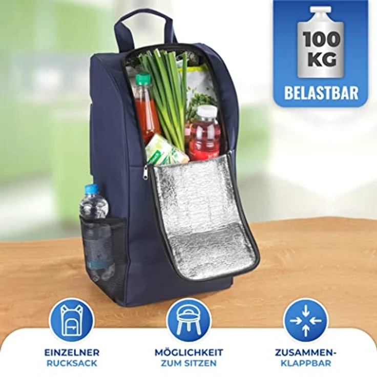 Maximex Einkaufstrolley mit Sitz - mit rückenschonendem Teleskopgriff Fassungsvermögen: 35 l, Aluminium, 39 x 103 x 58 cm, Silber matt – Bild 2