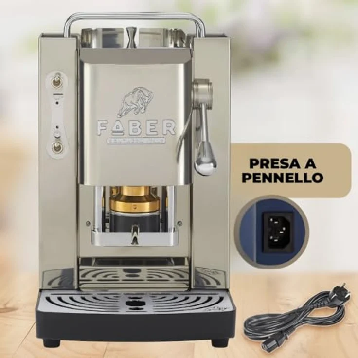FABER COFFEE MACHINES Deluxe 3.0 Kaffeemaschine ESE 44 mm, Magnetventil, herausnehmbarer Padhalter, 1L Glaskanister, verstellbare Messing-Padpresse (Edelstahl Glossy, Chrom) – Bild 5