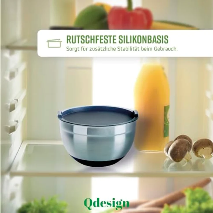 Q Design Rührschüsseln aus Edelstahl mit Deckel - 3er-Set, vielseitig und praktisch – Bild 7