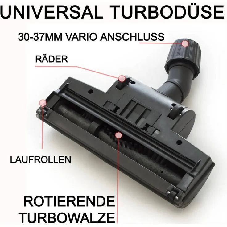 Maxorado Bodendüse Turbodüse, 285 mm, für Staubsauger Thomas 787210 CleanLight 787263, 1-tlg, mit rotierender Bürstenwalze und Dreh-Kippgelenk