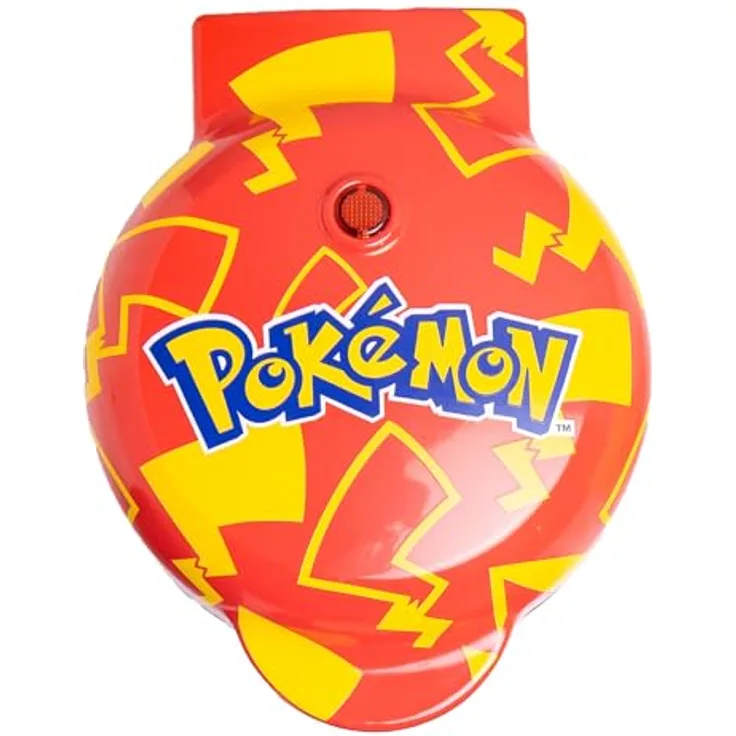 Mad Monkey Pokémon Mini-Waffeleisen Pikachu, offiziell lizenziert mit Thermostat für gleichmäßige Bräunung und Dual-Leuchte