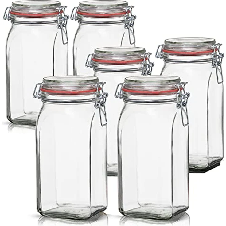 6x Vorratsgläser eckig mit Bügelverschluss 1,5 L Einmachgläser Einkochgläser Ink – Bild 2