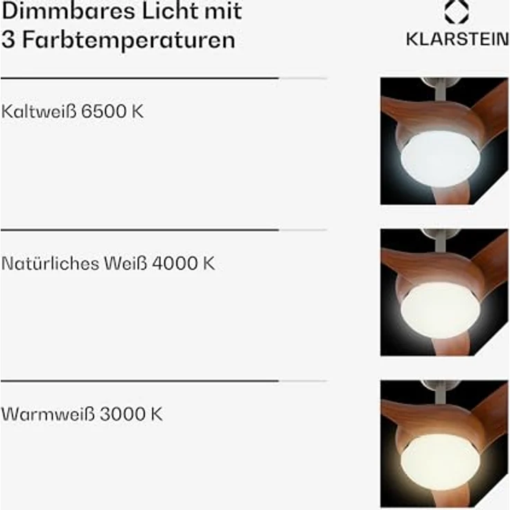 Klarstein Monteverde Deckenventilator mit Beleuchtung und Fernbedienung, Smart App-Steuerung, dimmbares Licht, 6 Geschwindigkeiten, Sommer- & Wintermodus, 132cm, Walnuss – Bild 3