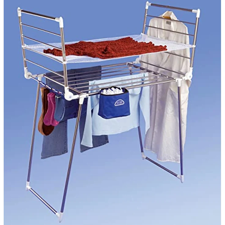 Wenko 3774014100 Flügel Wäschetrockner Profi Plus, mit Zubehör-Set, 15 m Trockenlänge, zusammenklappbar, Edelstahl rostfrei, 196 x 90 x 63 cm, Silber matt – Bild 3