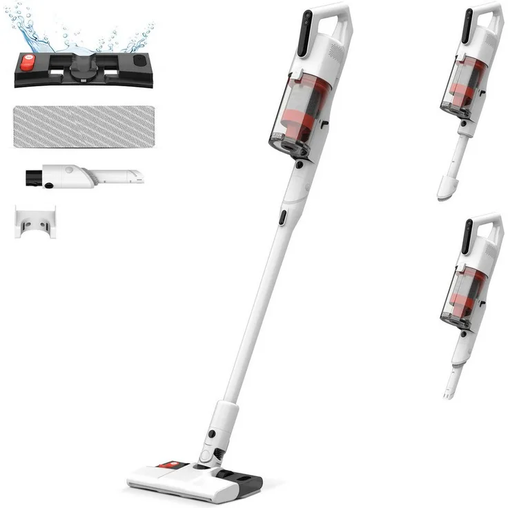 Deerma Hand-und Stielstaubsauger DEM-T20W Akku-Staubsauger mit Wischmopp 35 Minuten Akkulaufzeit, 180 W, beutellos