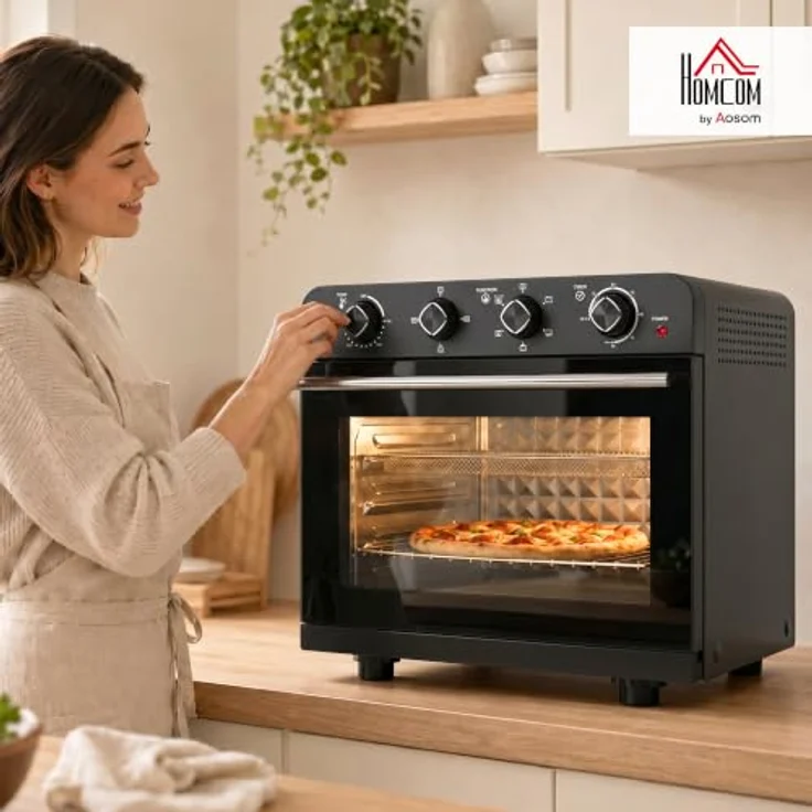 HOMCOM 36L Heißluftfritteuse Mini Backofen mit Umluft, Backblech, Rost, 1800 W, für Familienportionen – Bild 2