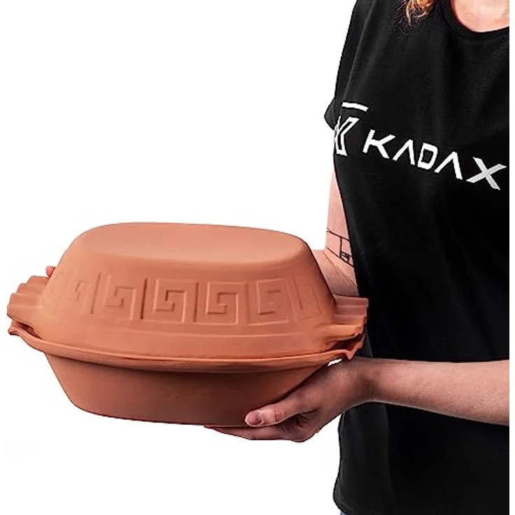 KADAX Tonbräter Augustus, Keramiktopf mit Deckel für Mikrowelle und Backofen, oval, 4L, Dampfgarer für fettfreies Kochen aus natürlichen Materialien – Bild 5