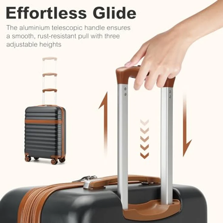 KONO Koffer Trolley Kofferset 3-teilig, Hartschalenkoffer aus ABS+PC, Grau/Braun, 4 Rollen, TSA Schloss – Bild 4