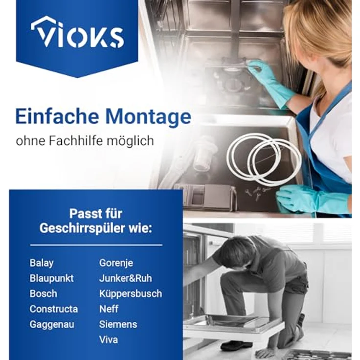 VIOKS Montagezubehör Geschirrspüler »Doppel Dichtung Set für Pumpentopf wie Bosch 12005744« (Set, 1 Stück, 2xDichtung, 1xDraht, 4xSchrauben), 182mmØ für Geschirrspüler – Bild 6