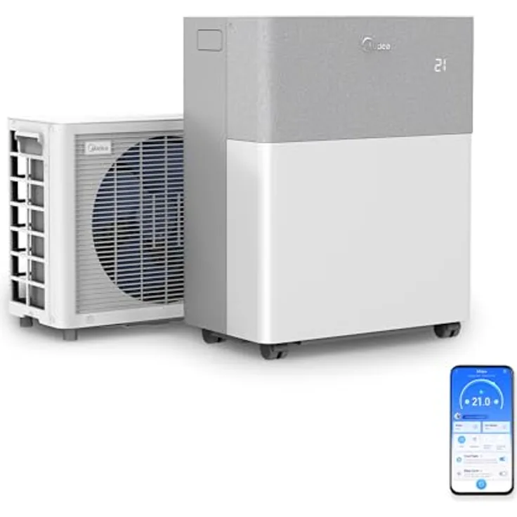 Midea Portasplit Klimaanlage, 4-in-1 Mobile Klimaanlage, Kühlen, Heizen, Entfeuchten, Ventilieren, A++/A+, 12000 BTU, 3,5kW, für Räume bis zu 42 m², leise 39 dB(A) im Silent-Modus