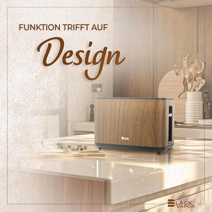 BLACKVAPOR Smart Toaster, digitaler Premium Toaster mit Touchscreen, edler Holzoptik, Doppelschlitzen, 6 Bräunungsstufen, Auftau- und Aufwärmfunktion, Brötchenaufsatz, Unterbrechungsfunktion – Bild 2