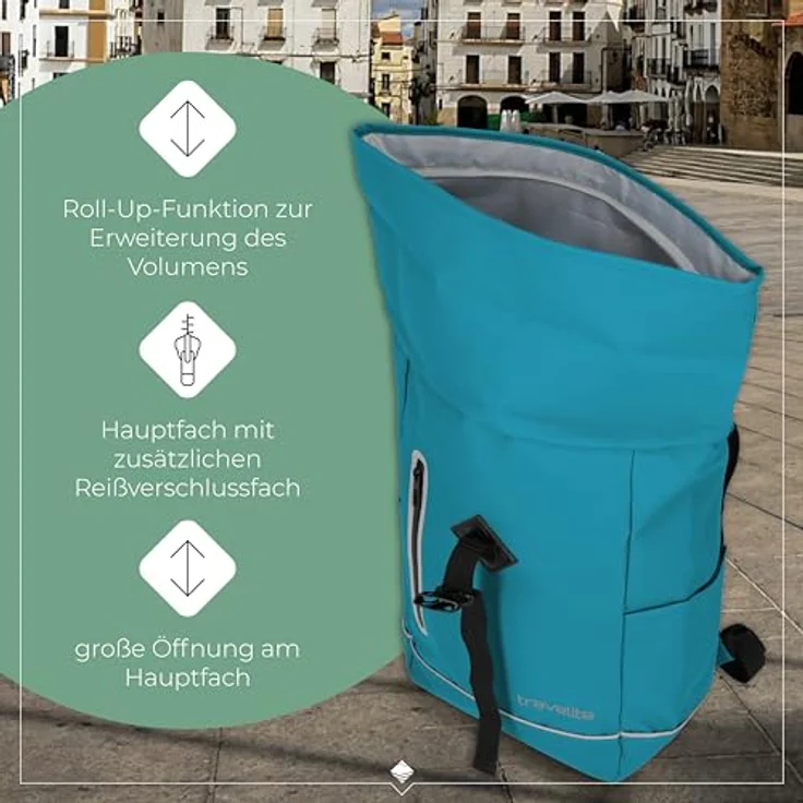 travelite BASICS Roll-Up Rucksack, Freizeitrucksack aus wasserfester Plane, atmungsaktive Rückwand, vielseitig einsetzbar – Bild 5