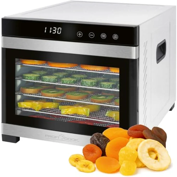 ProfiCook PC-DR 1218 Edelstahl-Dörrautomat, inkl. 6 Edelstahl-Ablagegitter, Edelstahl, silber, Thermostat – Bild 2