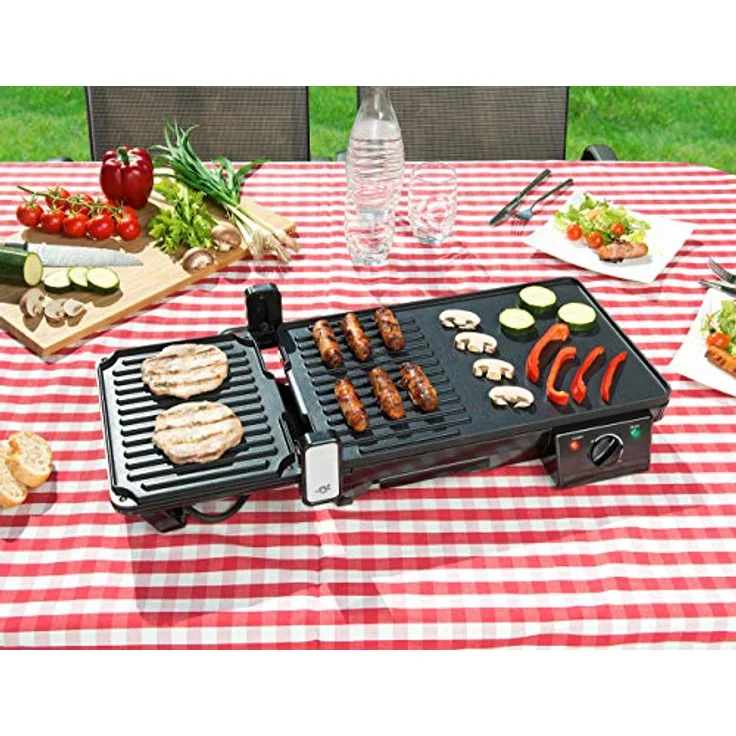 Rosenstein & Söhne Elektrogrill Tischgrill Elektrischer 2in1 Tischgrill mit Kontaktgrill, 2000W, schwarz – Bild 8