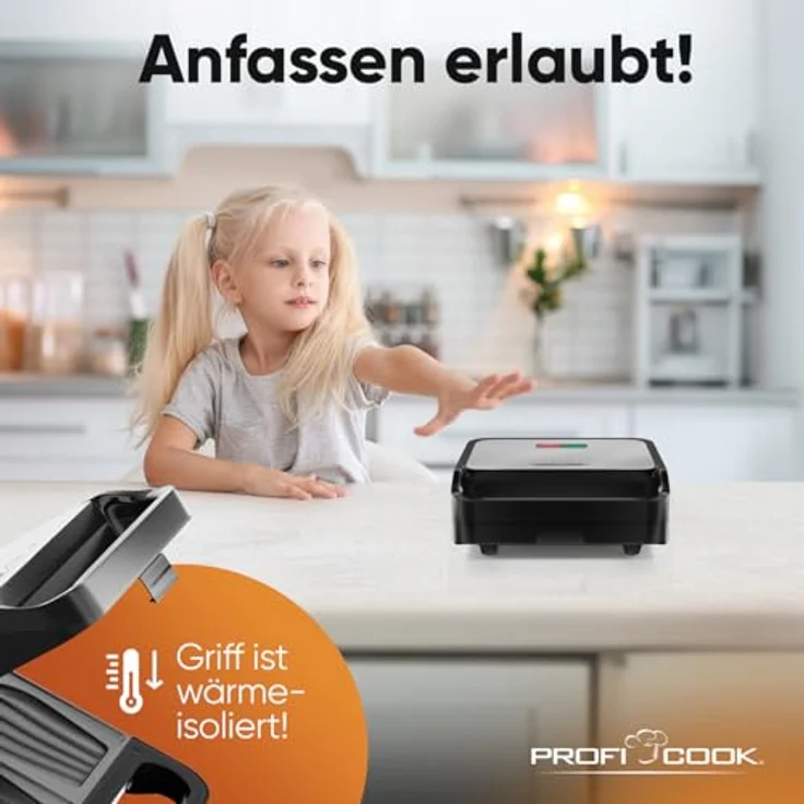 ProfiCook Sandwichmaker PC-ST 1297, Edelstahl Sandwichmaker mit muschelförmigen Platten, 750W, Antihaftbeschichtung, Überhitzungsschutz – Bild 6
