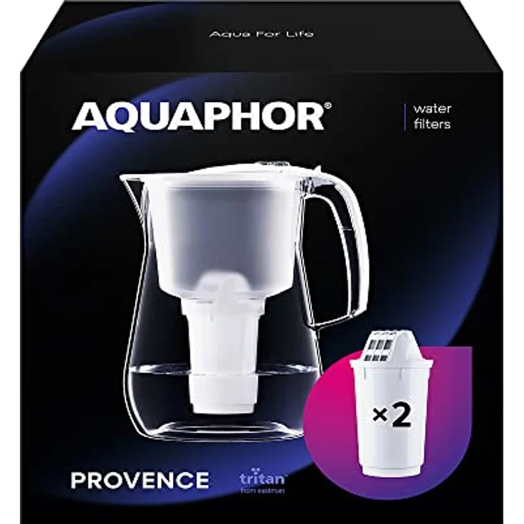 AQUAPHOR Wasserfilter Provence Weiß inkl. 2 A5 Filter mit Magnesium I Karaffe für 4,2l I Großer WasserfiIter in Glasoptik I Reduziert Kalk & Chlor I Tischwasserfilter I Stylischer Behälter – Bild 1